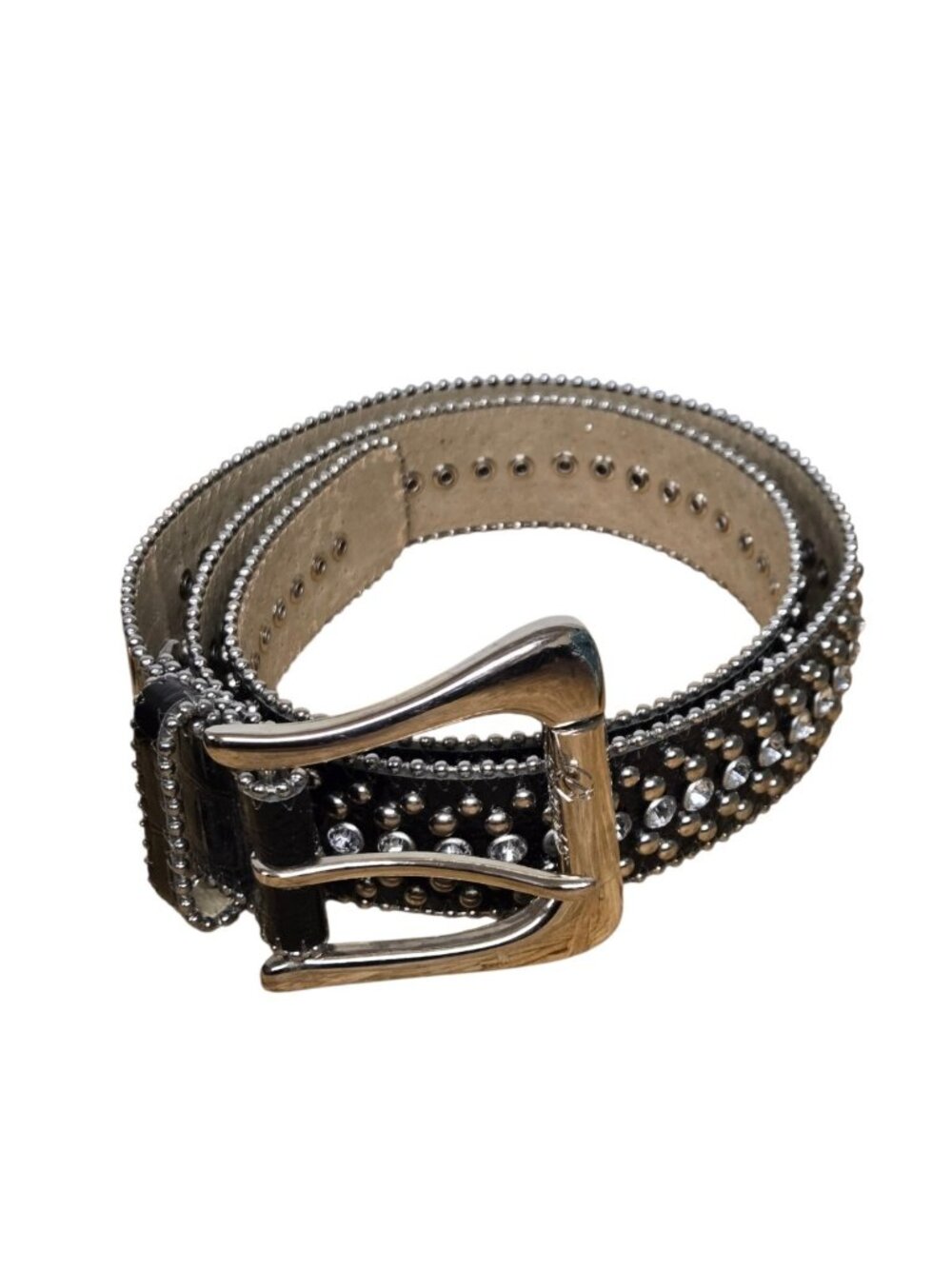 Guess Rhinestone Studded Croc-Embossed Black Belt Womens Large Western Cowgirl